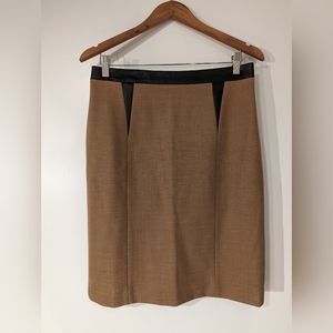 Club Monaco Tan Pencil Skirt with Leather Detail, size 8